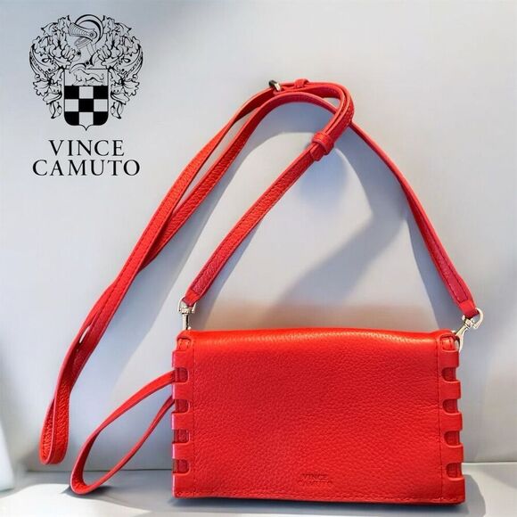 Vince Camuto Aviva Cherry Berry Red Leather Wristlet Wallet Adjust Crossbody Bag - Picture 1 of 12
